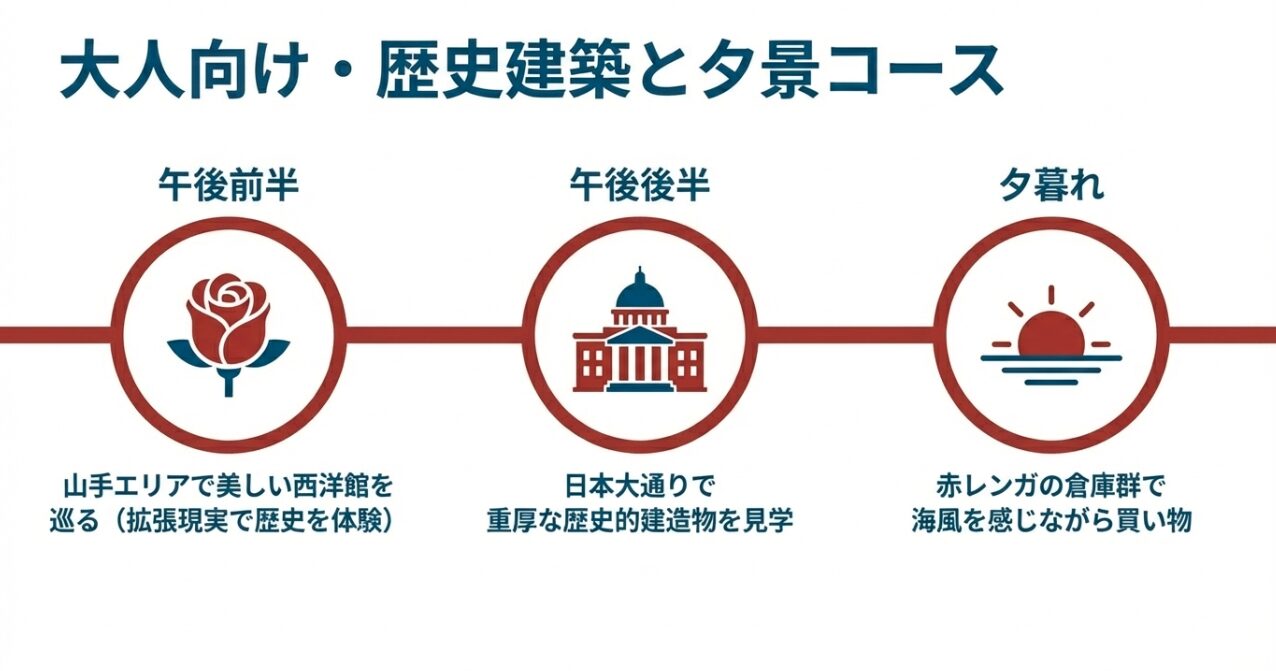 山手西洋館、日本大通り、赤レンガ倉庫を巡る大人向けの横浜歴史観光ルート