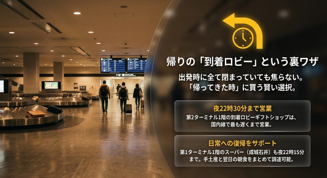 第2ターミナル到着ロビーのギフトショップが夜22時30分まで営業している裏ワザの解説