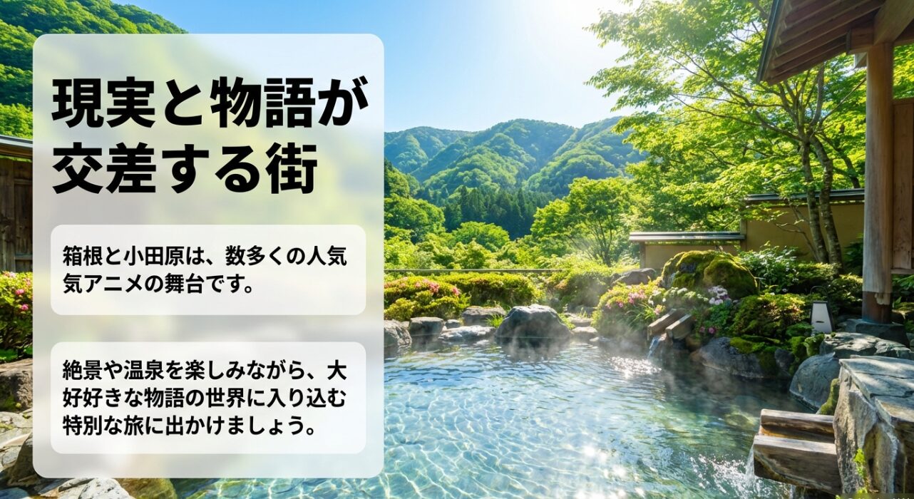 現実と物語が交差する街である箱根と小田原の魅力。絶景や温泉を楽しみながらアニメの世界に入り込む旅の提案。