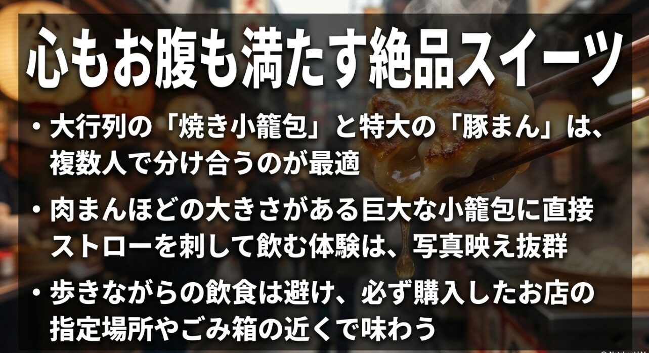 横浜中華街で大行列の焼き小籠包や豚まんなど絶品スイーツと食べ歩きマナー