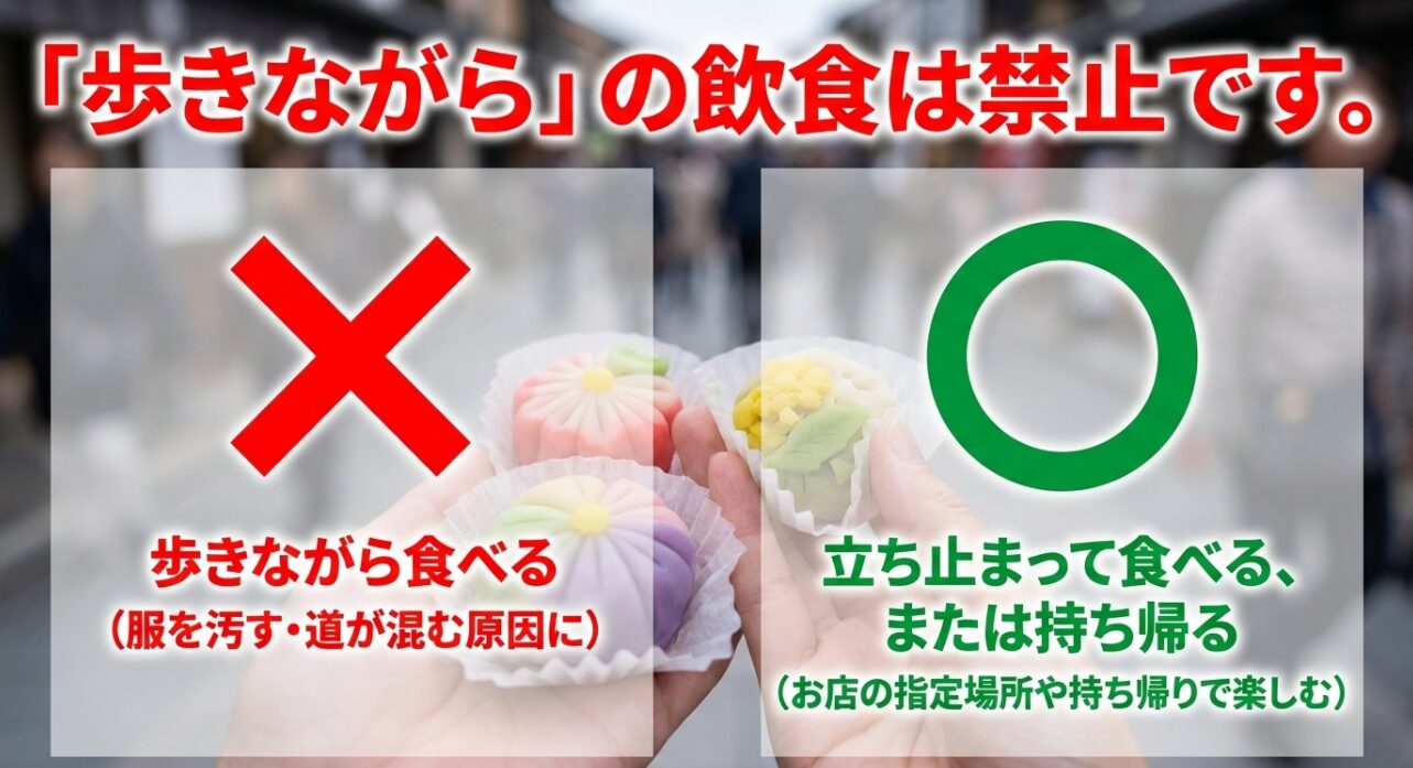 小町通りでの飲食マナーに関するスライド画像です。
