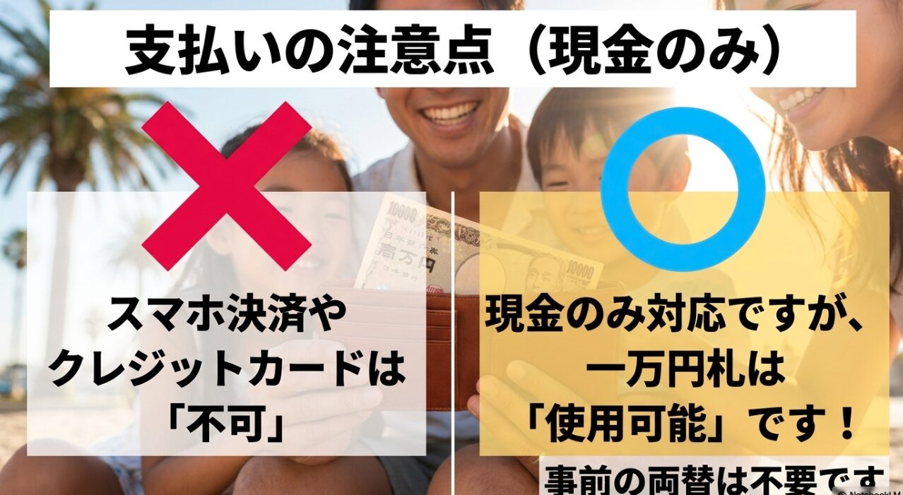 駐車料金の支払いは現金のみでスマホ決済やクレジットカードは不可、一万円札は使用可能