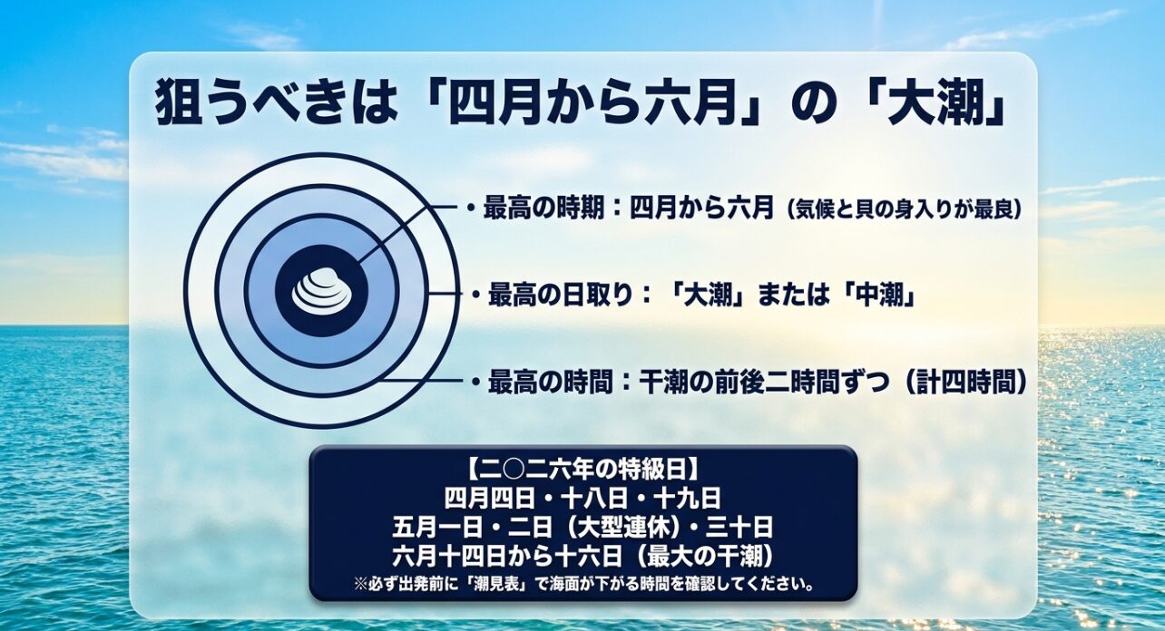 2026年の野島公園潮干狩りに最適な時期と大潮カレンダーの狙い目