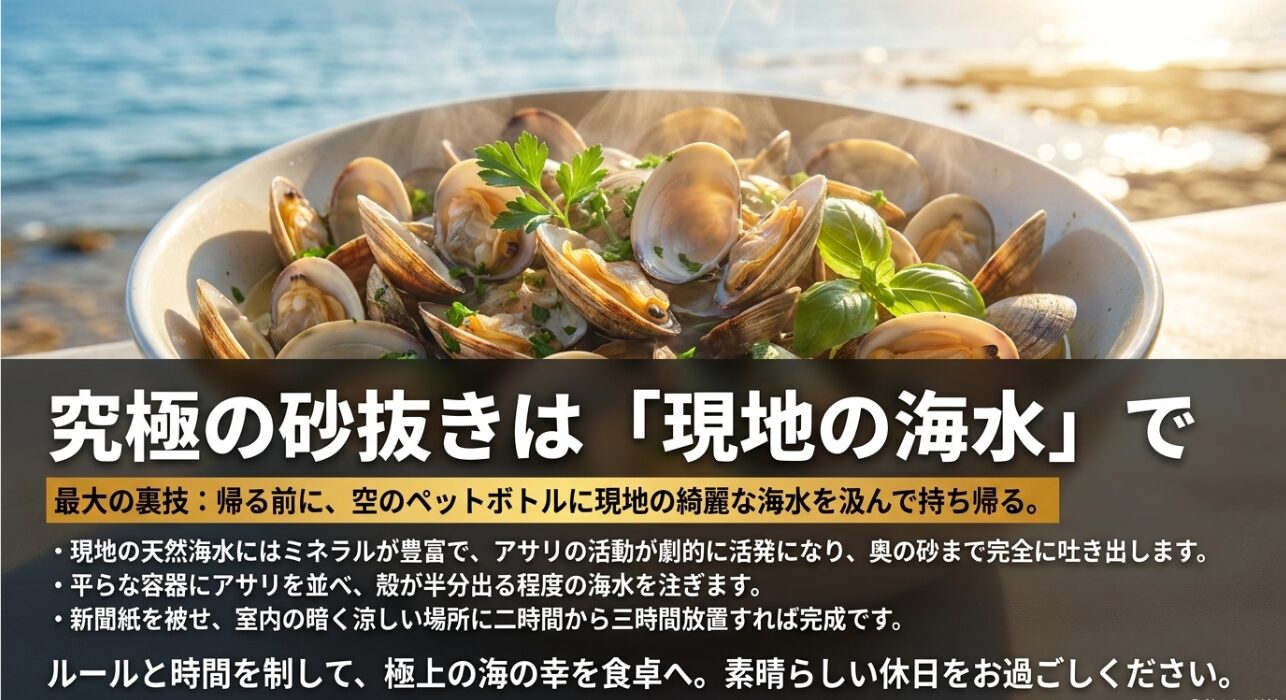 野島公園の天然海水を使ったアサリの完璧な砂抜き方法