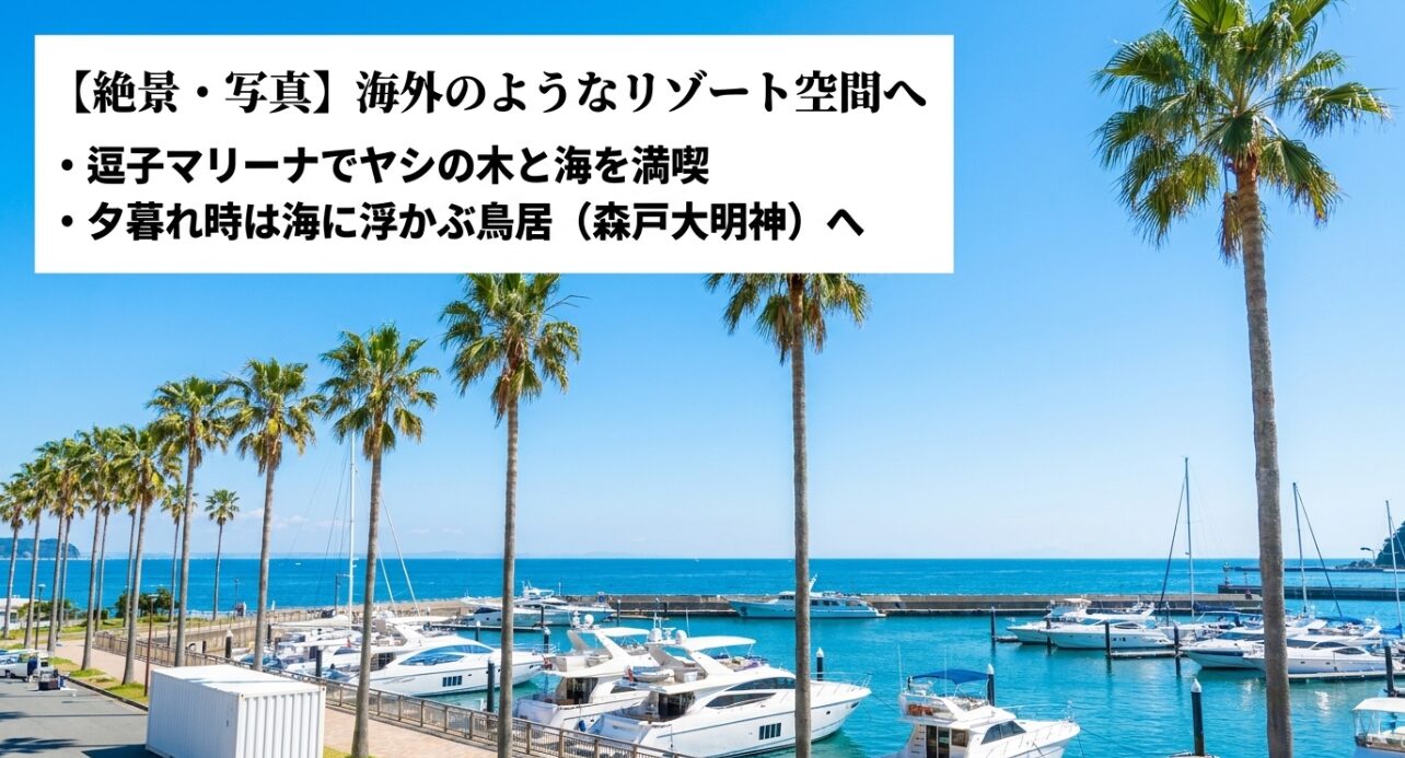 逗子マリーナや森戸大明神など、海外リゾートのような絶景や写真撮影を楽しめるコースの紹介