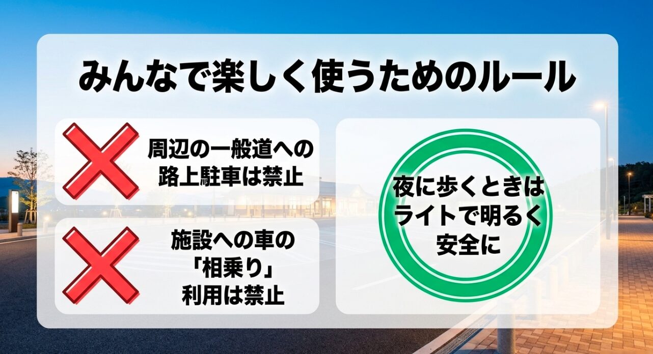 海老名SAやぷらっとパークをみんなで楽しく安全に利用するための周辺道路での路上駐車禁止や相乗り禁止のルール