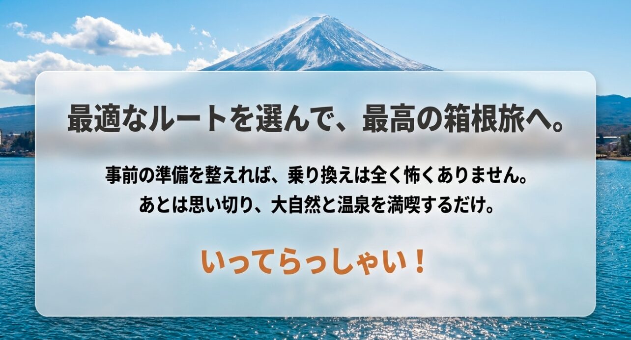 事前準備を整えて最適なルートを選び、大自然と温泉を満喫する最高の箱根旅へ送り出すまとめのスライド