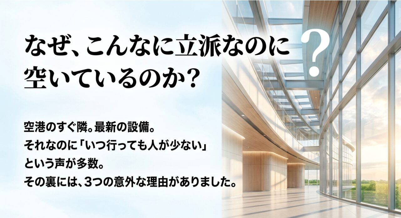 空港のすぐ隣で最新の設備があり立派であるにもかかわらず、いつ行っても人が少ないと言われる理由への疑問符