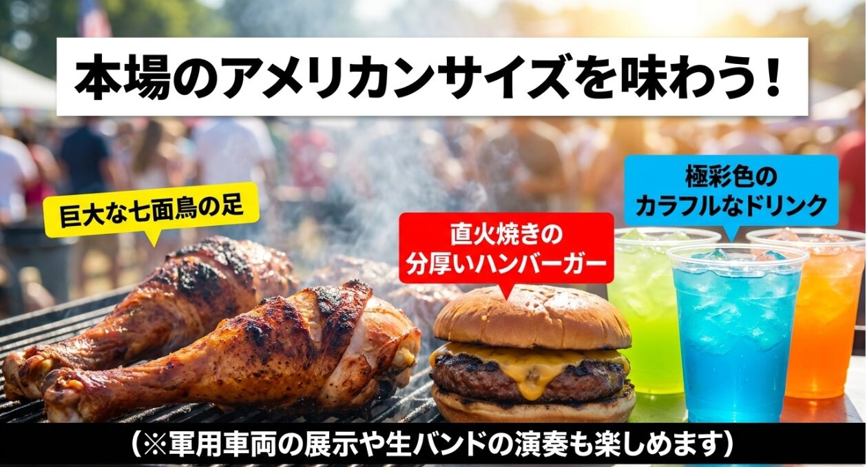 巨大な七面鳥の足やハンバーガーなどキャンプ座間で楽しめる本場のアメリカンフード