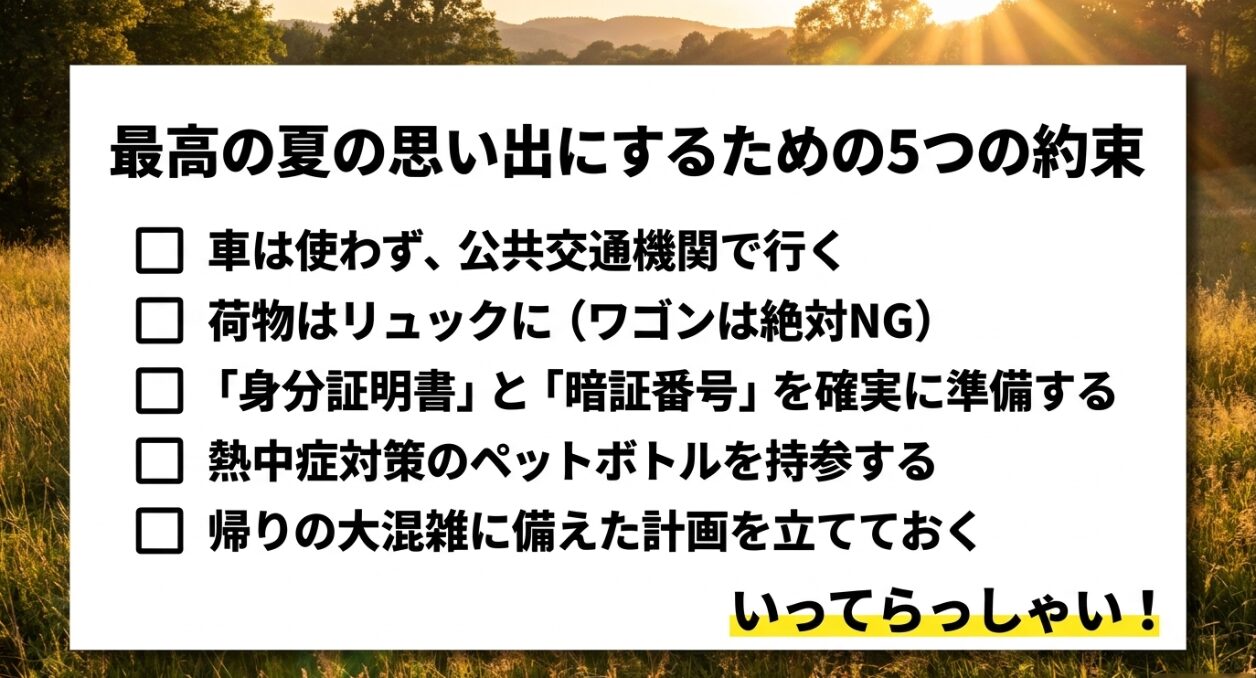 公共交通機関の利用や身分証の準備などキャンプ座間盆踊りを満喫するための5つの約束チェックリスト