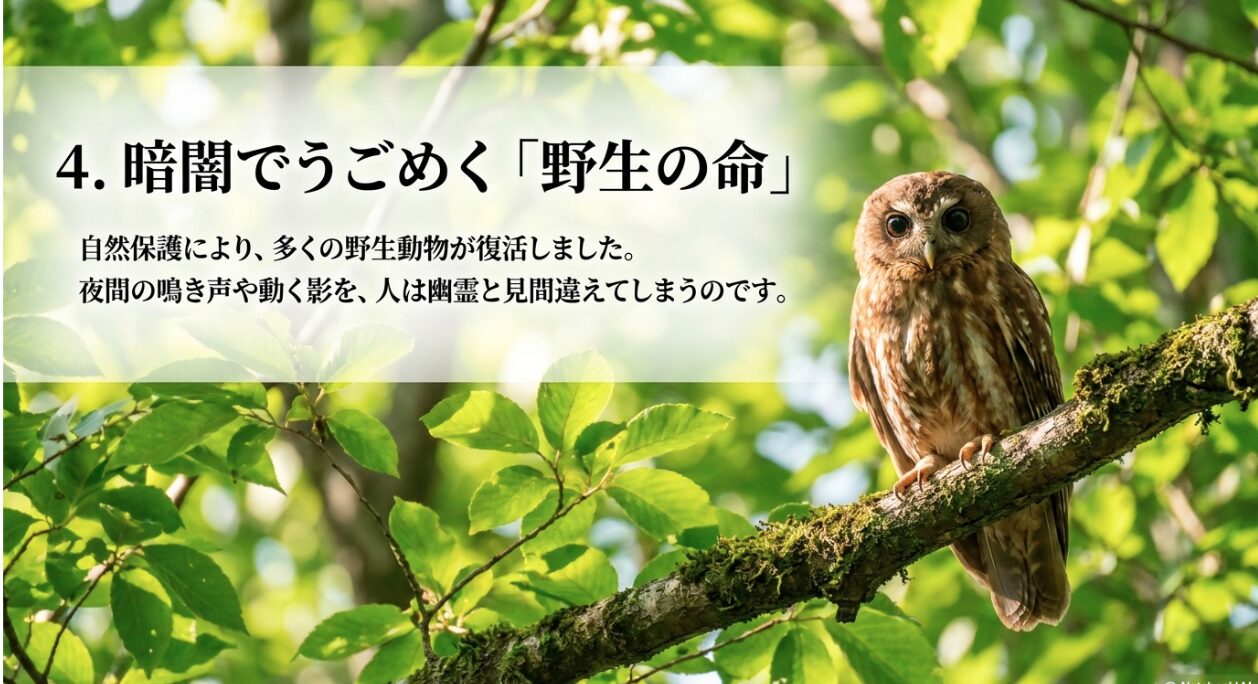 暗闇でうごめく野生動物の鳴き声や動く影を幽霊と見間違える理由