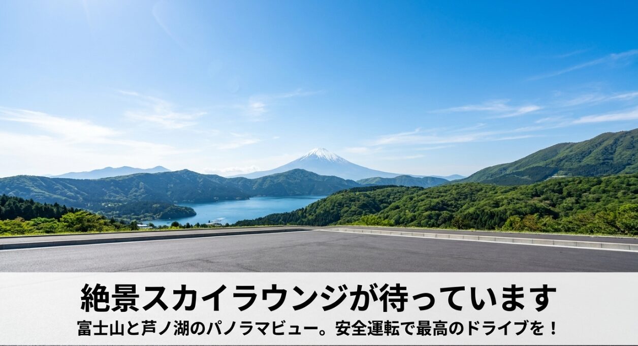 富士山と芦ノ湖のパノラマビューが楽しめる、大観山のアネスト岩田スカイラウンジの風景