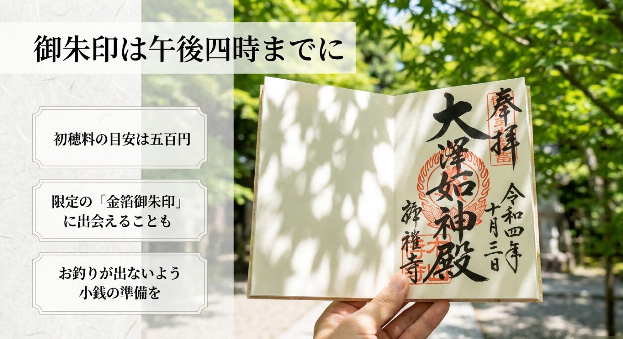 午後4時までの受付時間や500円の初穂料、小銭準備の推奨など、銭洗弁財天の御朱印に関する基本情報