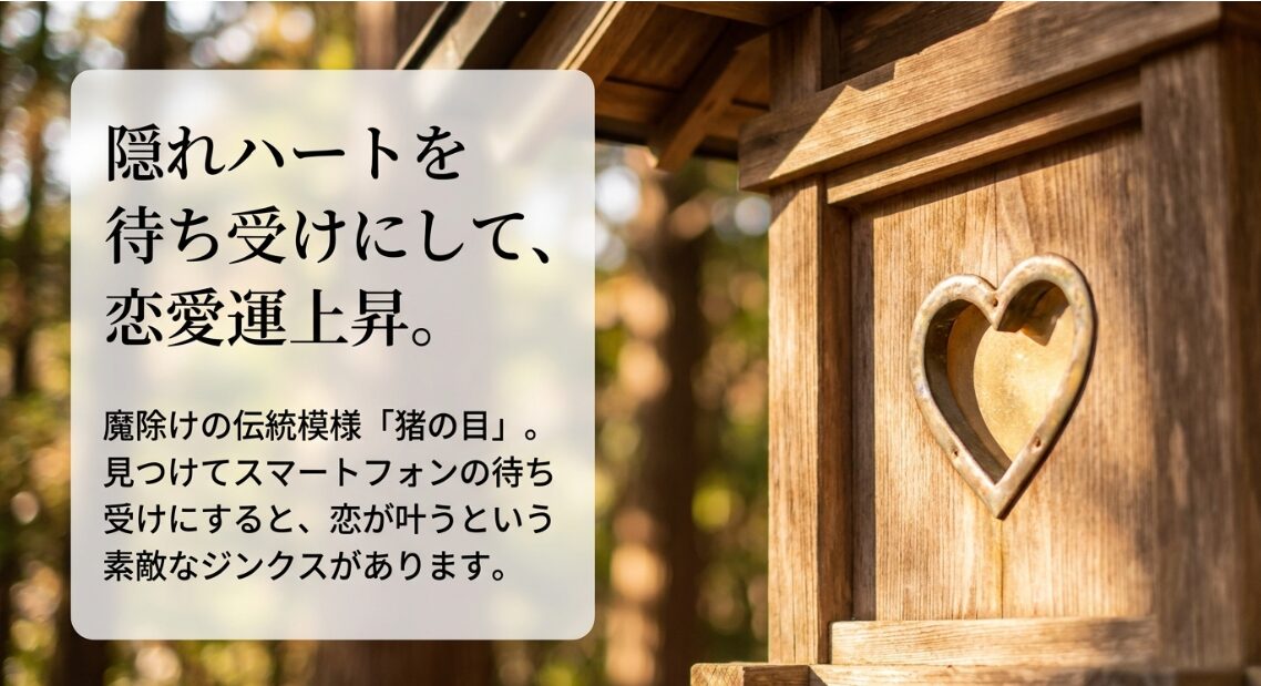 隠れハートの猪の目。見つけてスマートフォンの待ち受けにすると恋愛運が上昇し恋が叶うジンクス