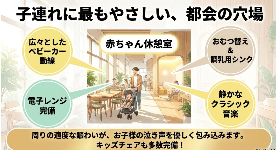 ベビーカーでも安心なヤエスパブリックの赤ちゃん休憩室