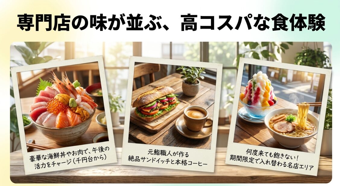 ヤエスパブリックで楽しめるランチやスイーツのグルメ