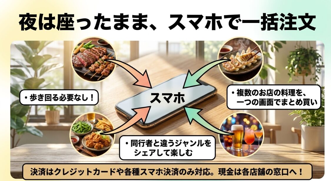 夜のヤエスパブリックはモバイルオーダーで便利に注文