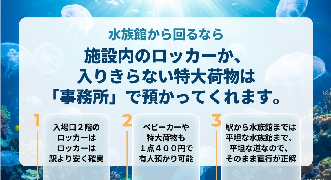新江ノ島水族館の施設内ロッカーと特大荷物に対応する事務所預かりサービス