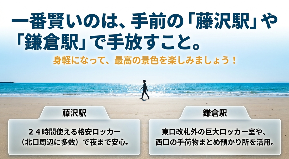 江ノ島に入る手前の藤沢駅や鎌倉駅で荷物を手放す一番賢い預け方